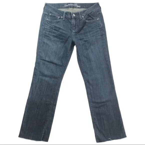 AMERICAN EAGLE TRUE BOOT CUT RAW HEM STRETCH JEANS 8-EUC - Picture 1 of 7